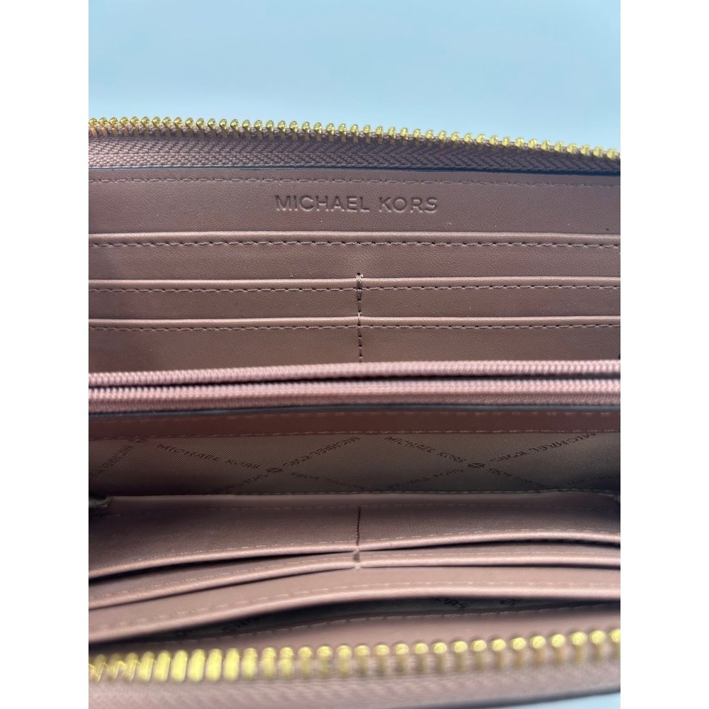 Michael Kors Jet Set Travel Zip Around Continental Pebbled Leather Wallet Tan‎ - Picture 7 of 10